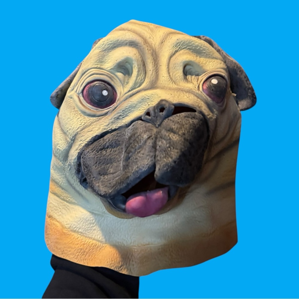Spirit Halloween Rare Realistic Pug Dog Puppy Furry Mask Cosplay Collector